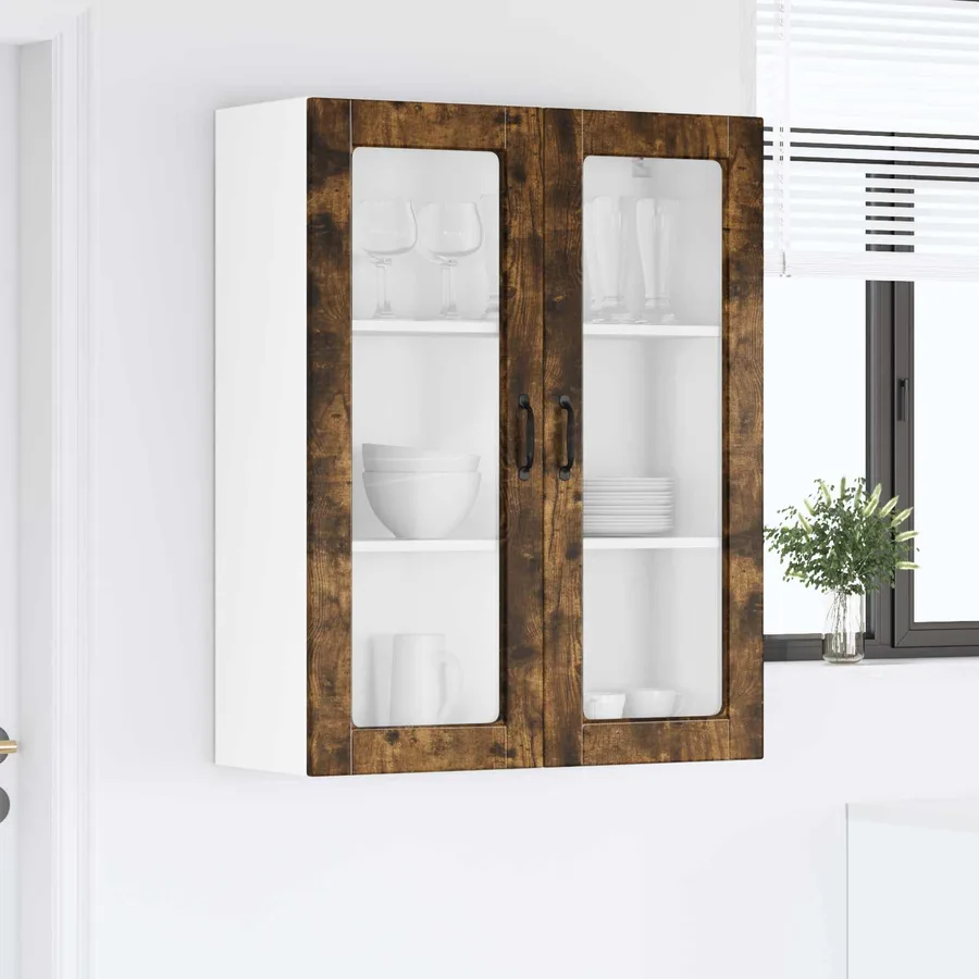 Cabinet en verre mural PORTO Chêne fumé 80 x 31 x 100 cm - 4