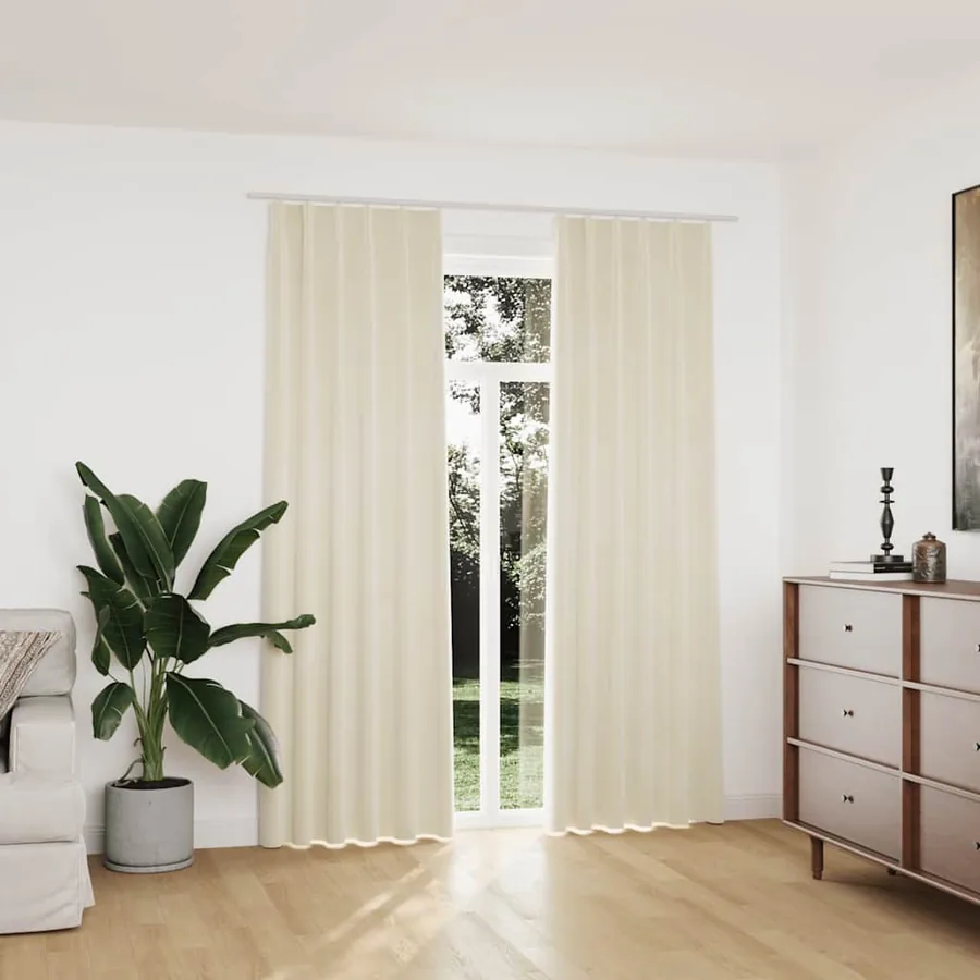 Rideaux occultants avec crochets 2 pcs Velours Crème 140x225 cm