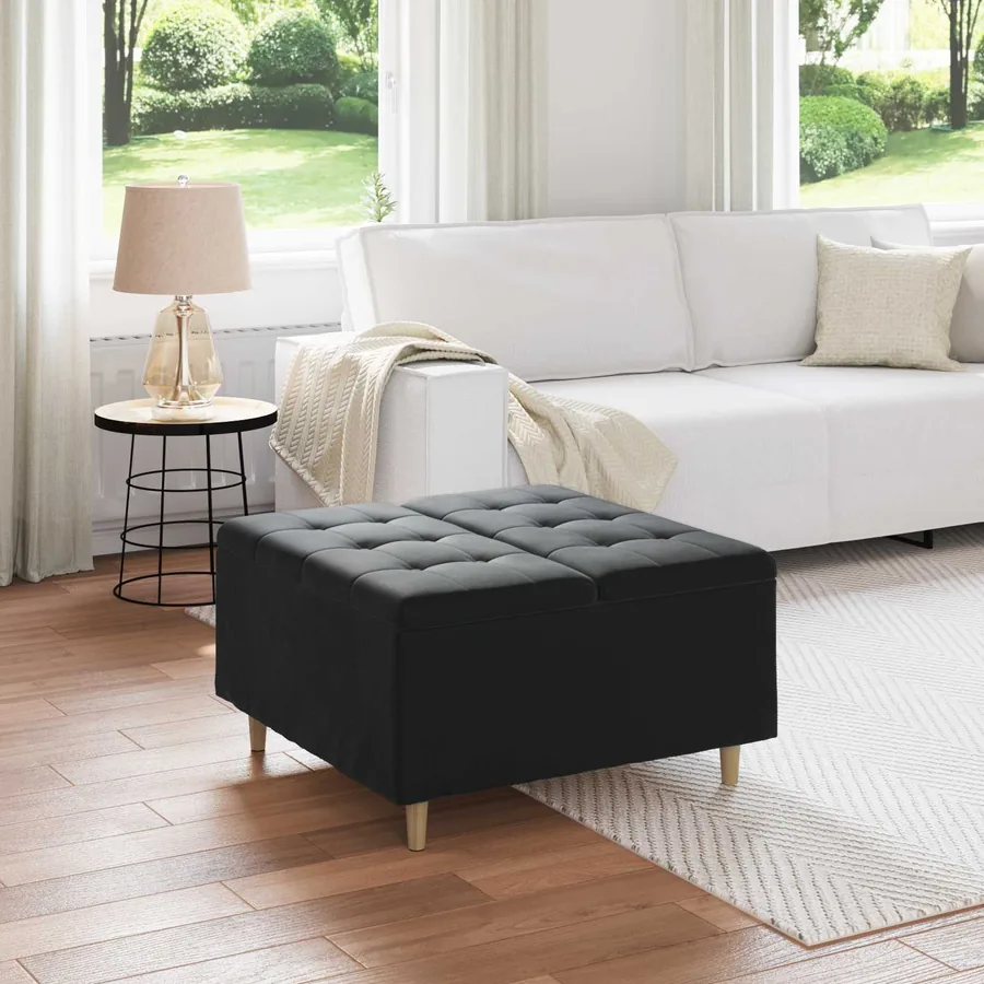 Pouf de rangement avec coussin Noir 80 x 80 x 45 cm Velours