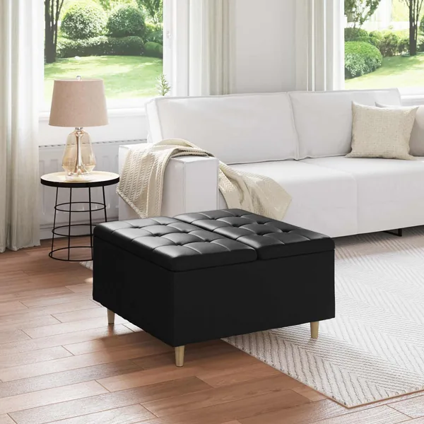 Pouf de rangement avec coussin Noir 80 x 80 x 45 cm Simili cuir