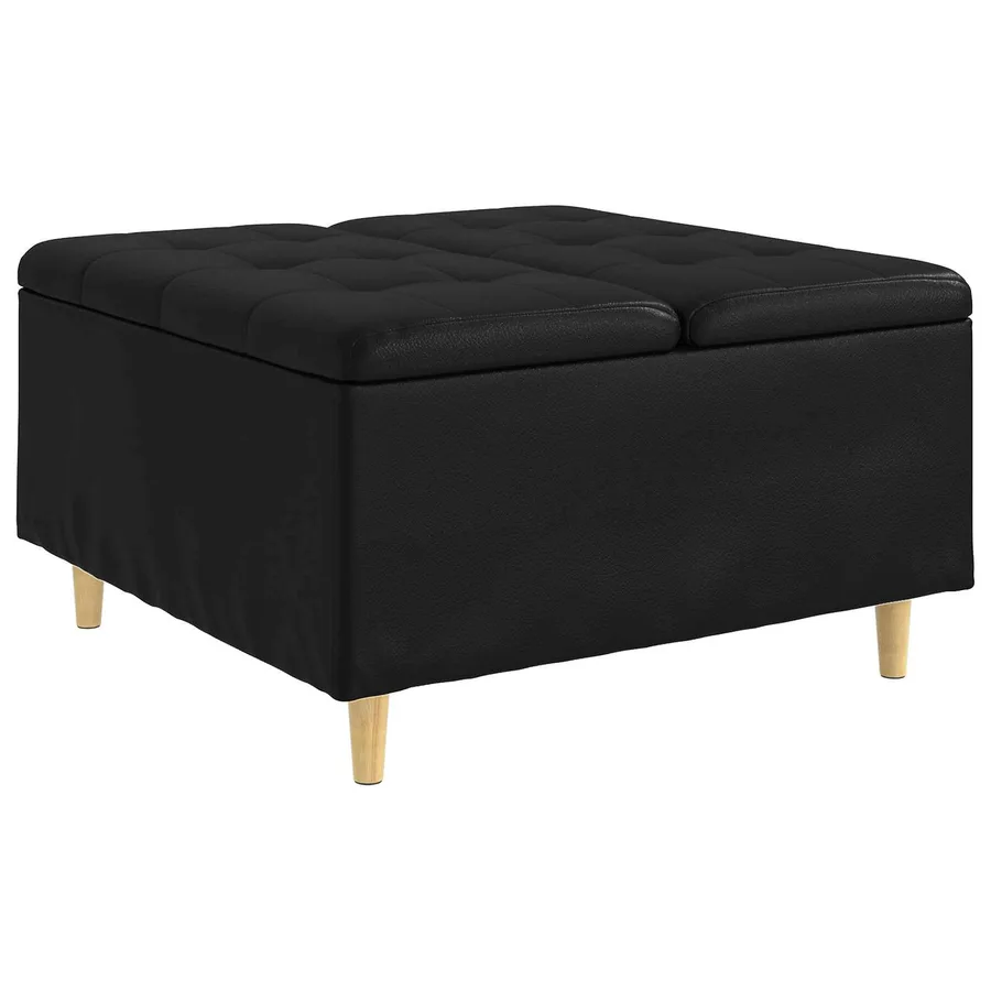Pouf de rangement avec coussin Noir 80 x 80 x 45 cm Simili cuir - 2
