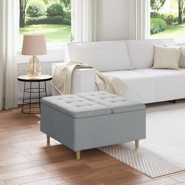 Pouf de rangement avec coussin Gris clair 80 x 80 x 45 cm tissu