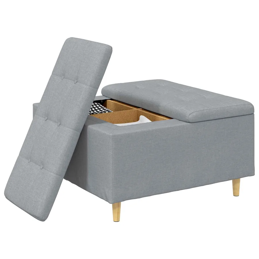 Pouf de rangement avec coussin Gris clair 80 x 80 x 45 cm tissu - 3