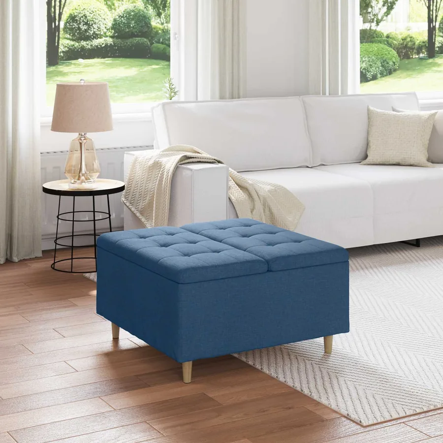 Pouf de rangement avec coussin Bleu 80 x 80 x 45 cm tissu