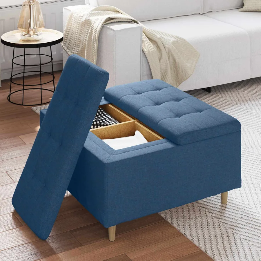 Pouf de rangement avec coussin Bleu 80 x 80 x 45 cm tissu - 4
