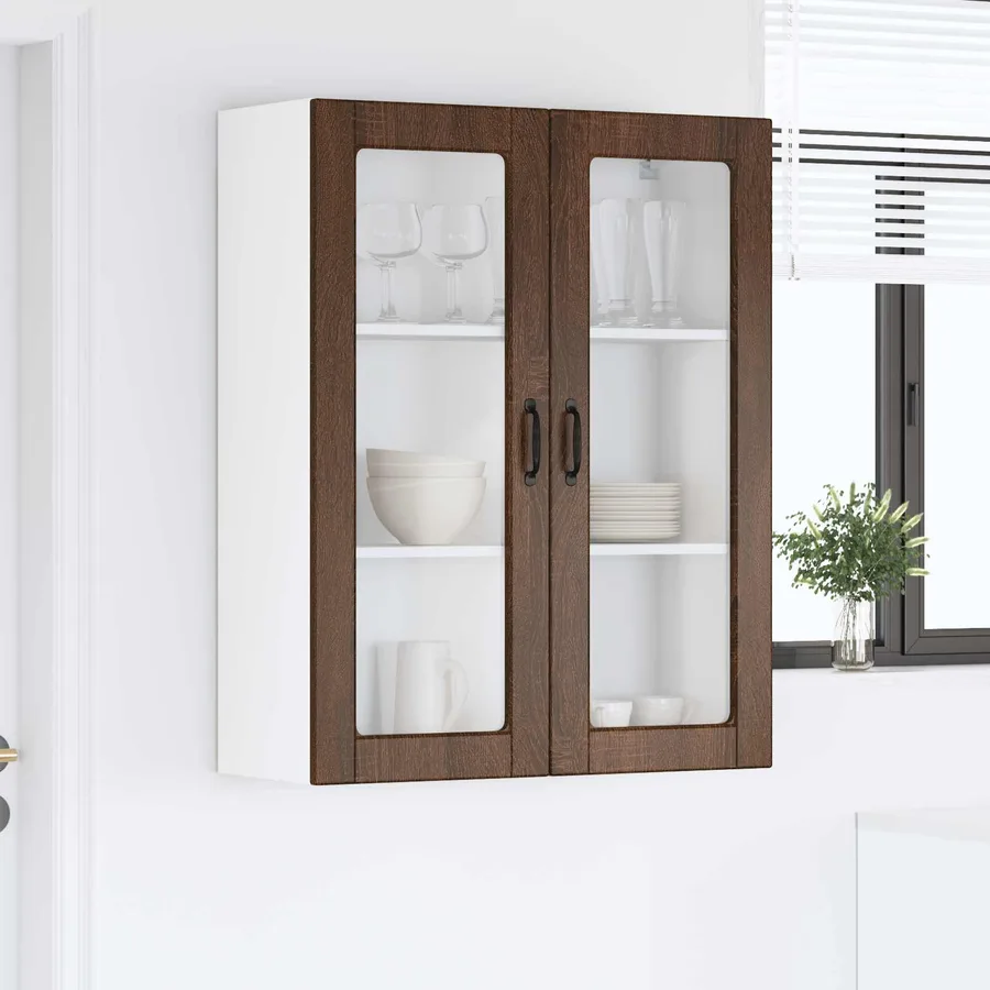 Cabinet en verre mural PORTO Chêne brun 80 x 31 x 100 cm - 4