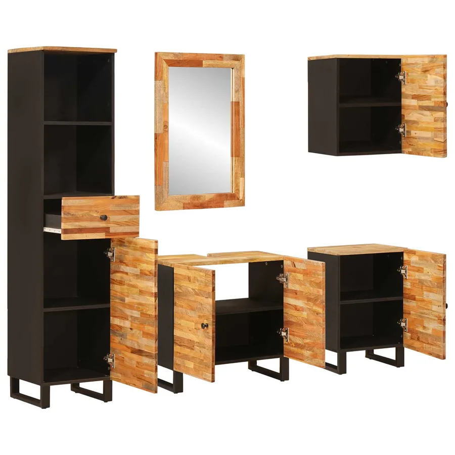 Ensembles de salle de bain 5 pcs Naturel Bois de mangue massif - 2