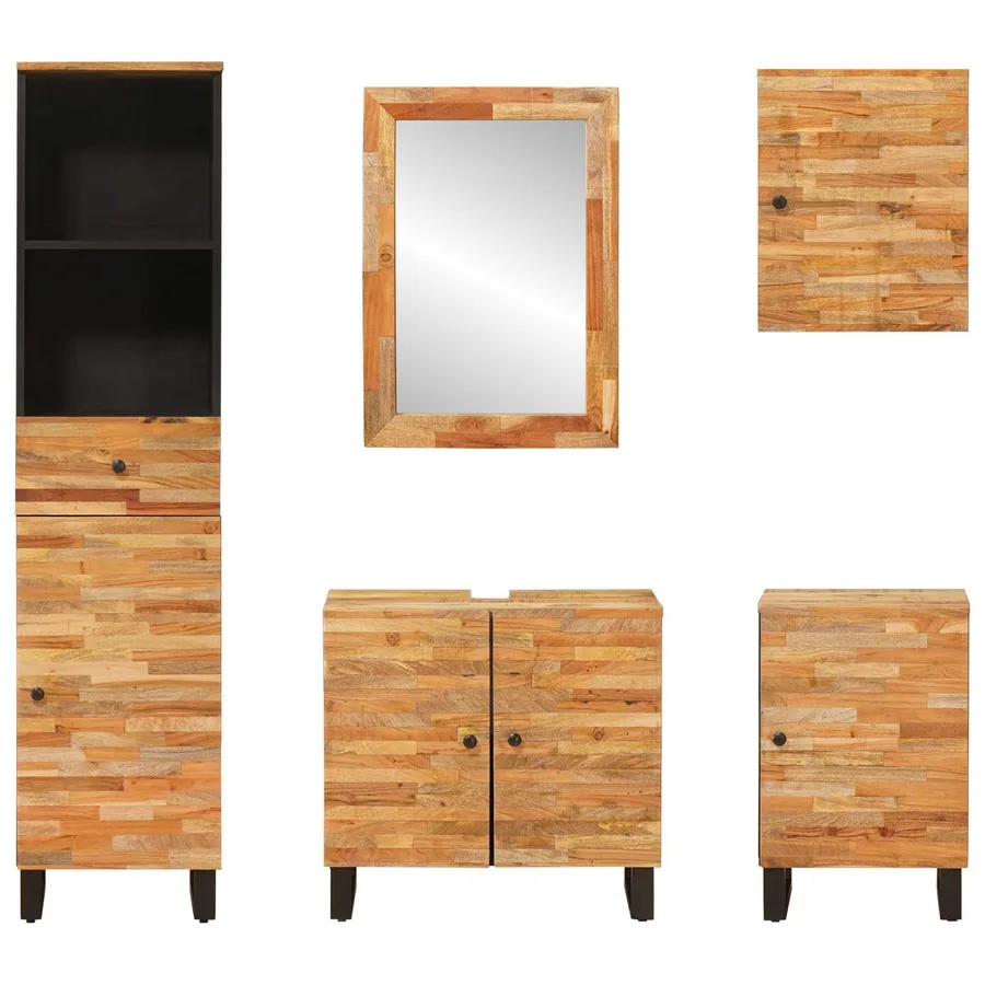 Ensembles de salle de bain 5 pcs Naturel Bois de mangue massif - 8