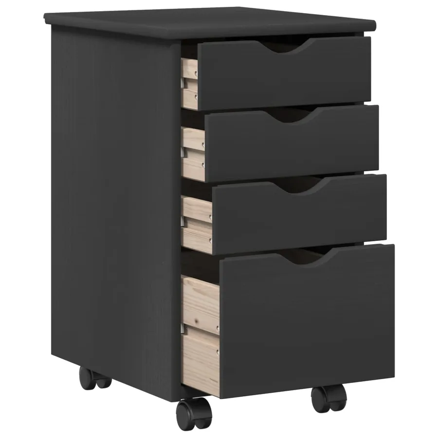 Cabinet roulant avec roue Gris 34 x 39 x 56 cm Pin massif - 4