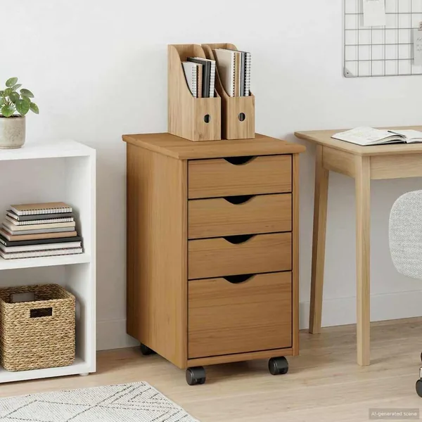Cabinet roulant MOSS Brun Miel 34 x 39 x 56 cm Pin massif