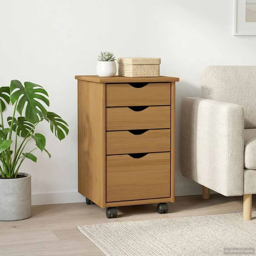 Cabinet roulant MOSS Brun Miel 34 x 39 x 56 cm Pin massif - 3