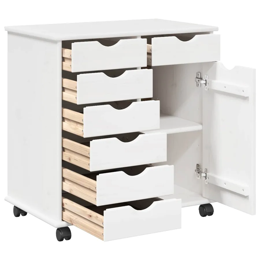 Cabinet roulant Blanc 63,5 x 39 x 65,5 cm Bois de Pin Massif - 4