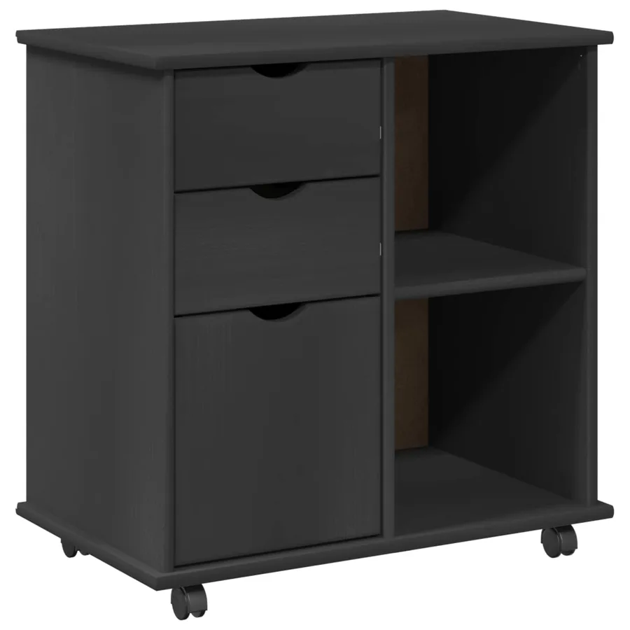 Cabinet roulant Gris 63,5 x 39 x 65,5 cm Bois de Pin Massif - 2