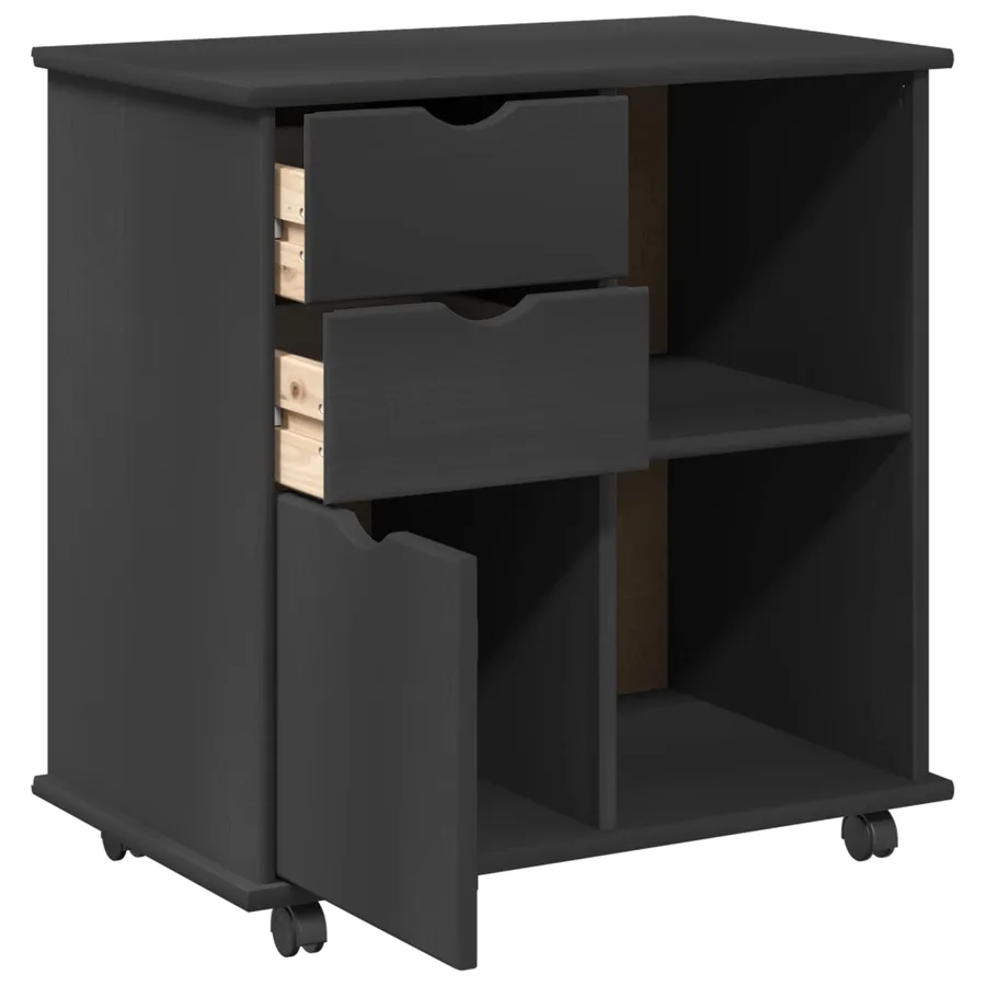 Cabinet roulant Gris 63,5 x 39 x 65,5 cm Bois de Pin Massif - 4