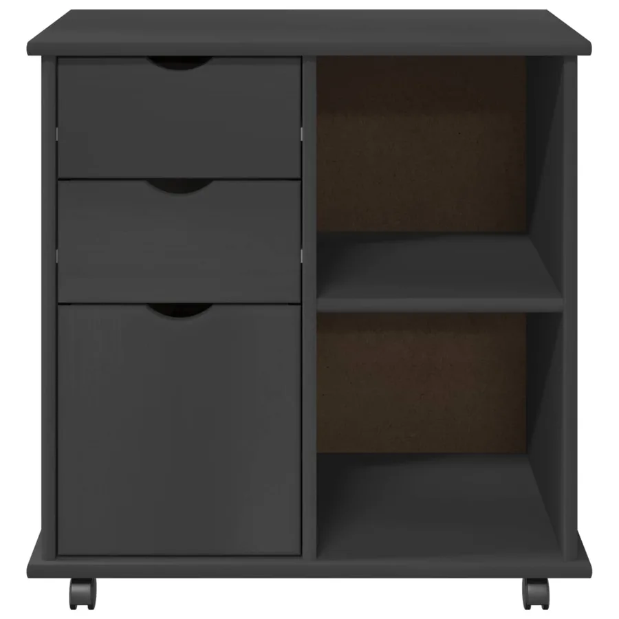 Cabinet roulant Gris 63,5 x 39 x 65,5 cm Bois de Pin Massif - 5
