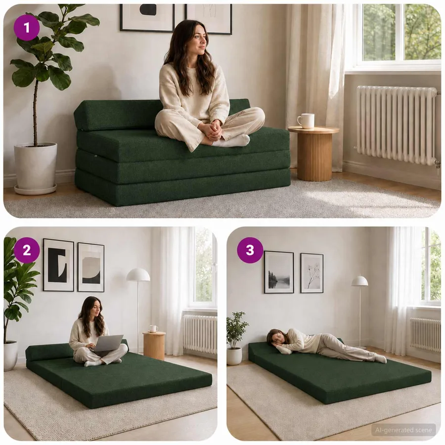 Canapé-lit pliable Vert foncé 120 x 60 x 49 cm Tissu - 7