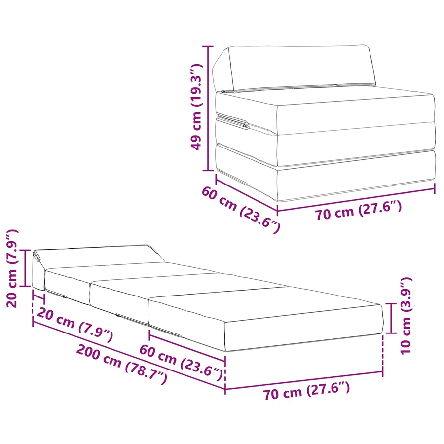 Canapé-lit pliable Bleu 200 x 70 x 10 cm Velours - 9