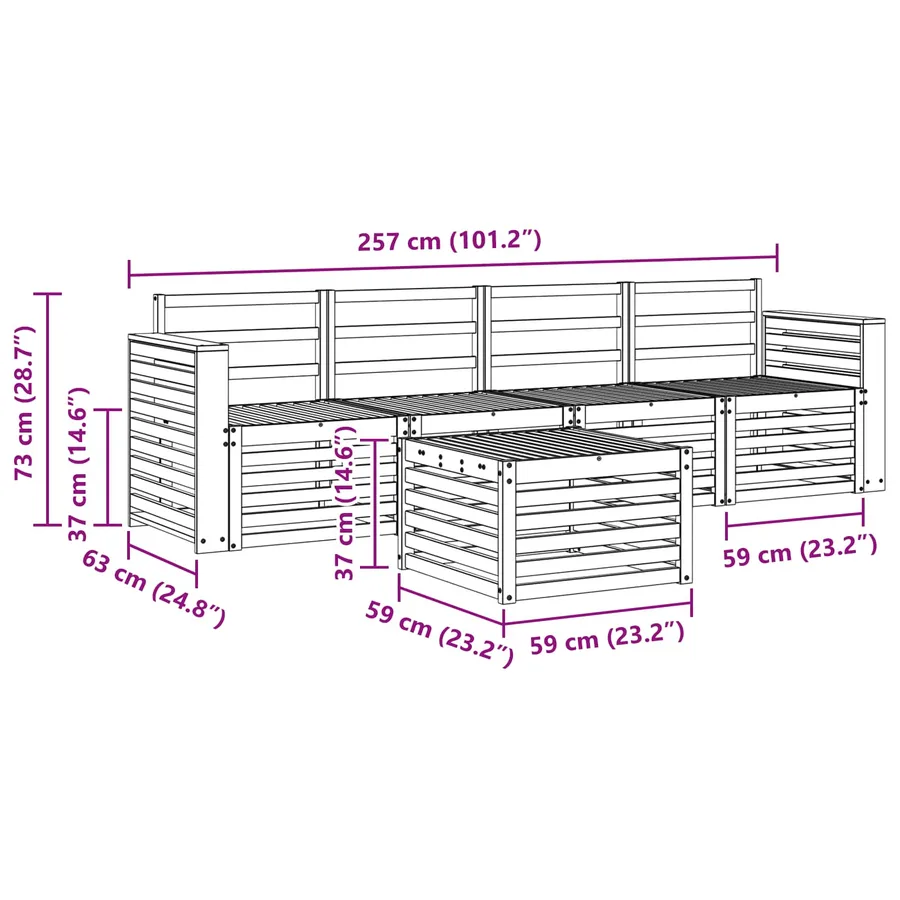 Ensembles de canapés 5 pcs Naturel Bois d'Acacia Massif - 9