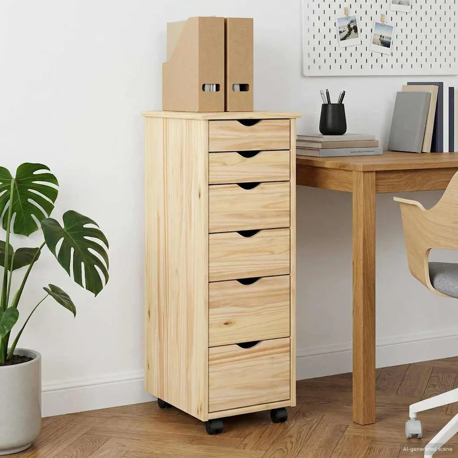 Cabinet roulant Marron 34 x 39 x 93,5 cm Bois de Pin Massif