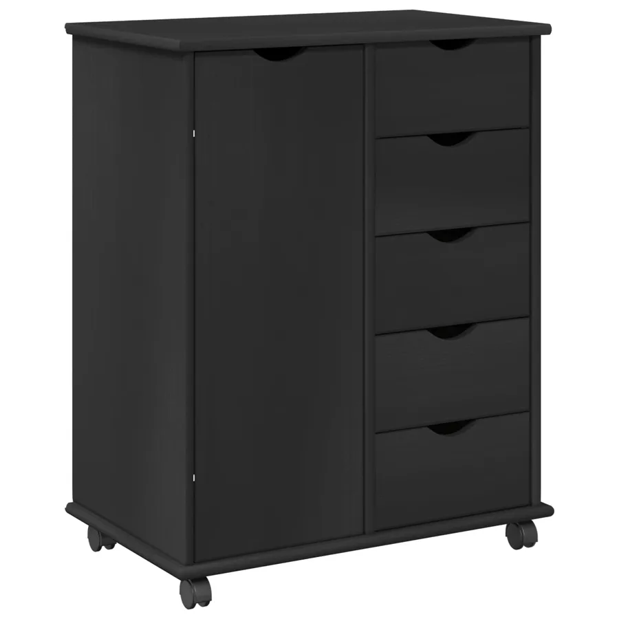 Cabinet roulant Noir 63,5 x 39 x 79 cm Bois de Pin Massif - 2
