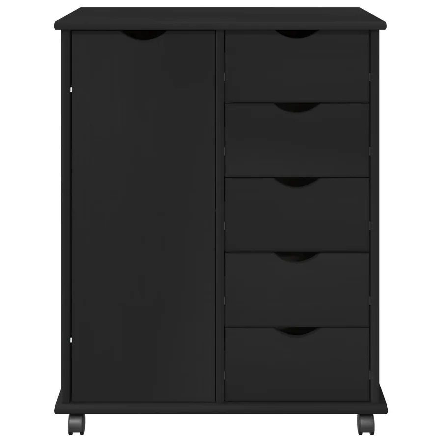 Cabinet roulant Noir 63,5 x 39 x 79 cm Bois de Pin Massif - 5