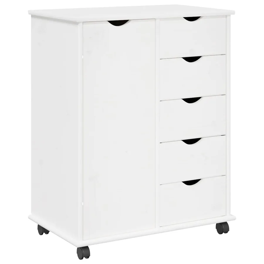 Cabinet roulant Blanc 63,5 x 39 x 79 cm Bois de Pin Massif - 2