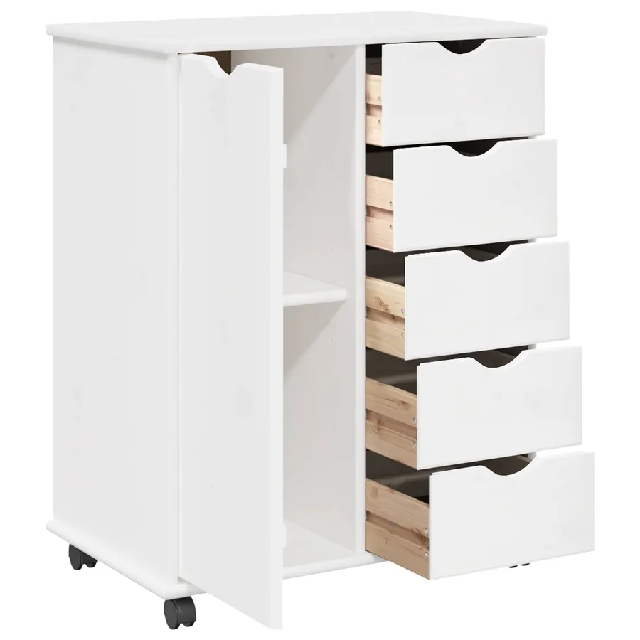 Cabinet roulant Blanc 63,5 x 39 x 79 cm Bois de Pin Massif - 4