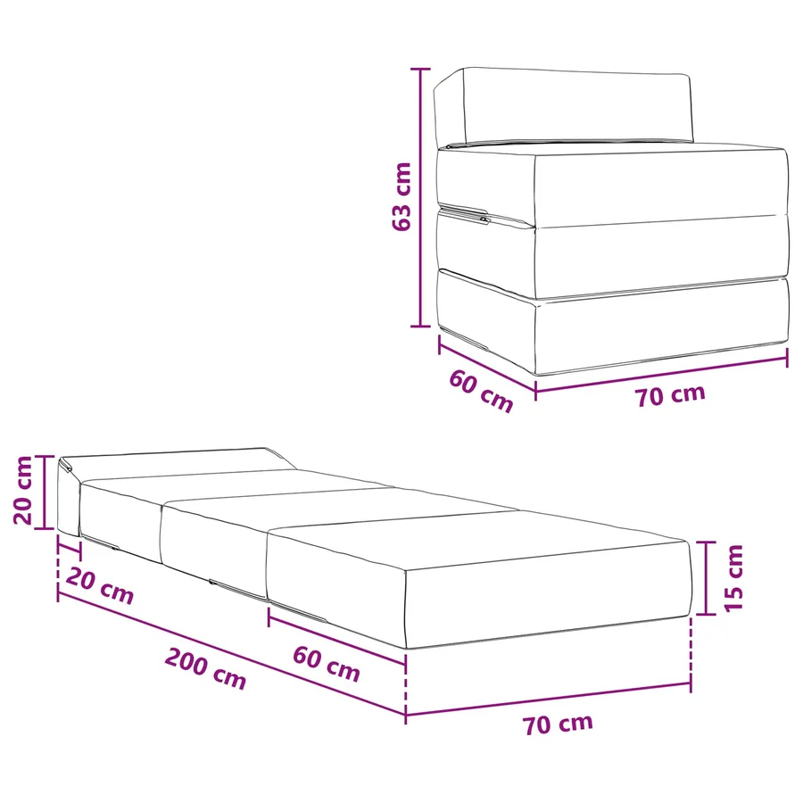 Canapé-lit pliable Crème 200 x 70 x 15 cm - 8