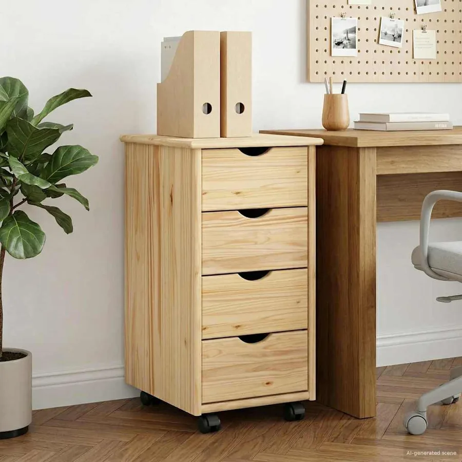 Cabinet roulant Marron 65,5 x 34 x 39 cm Bois de Pin Massif