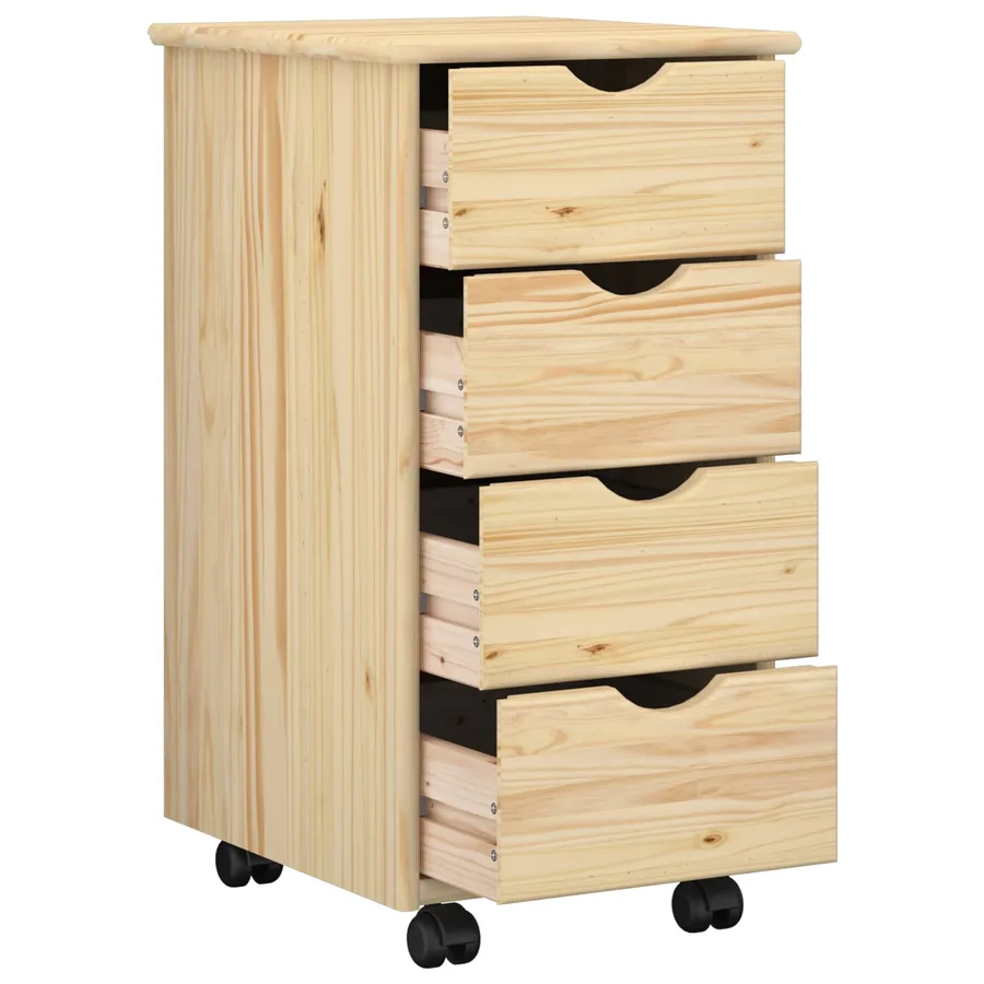 Cabinet roulant Marron 65,5 x 34 x 39 cm Bois de Pin Massif - 3
