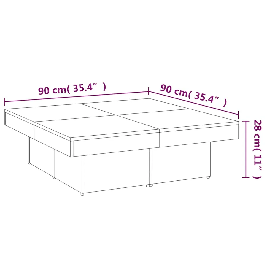 Table basse Chêne fumé 90x90x28 cm Bois d'ingénierie - 8