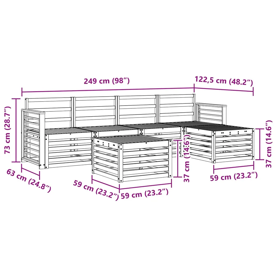 Ensembles de canapés 6 pcs Naturel Bois d'Acacia Massif - 8