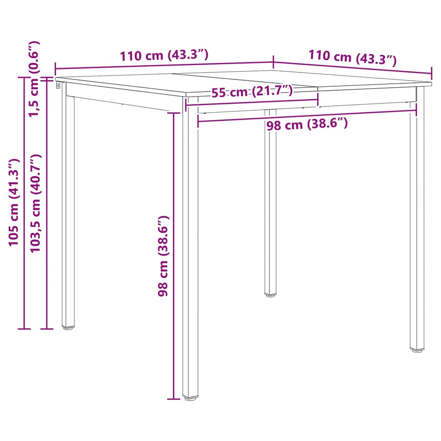 Table de bar Naturel 110 x 110 x 105 cm Bois de pin massif - 11