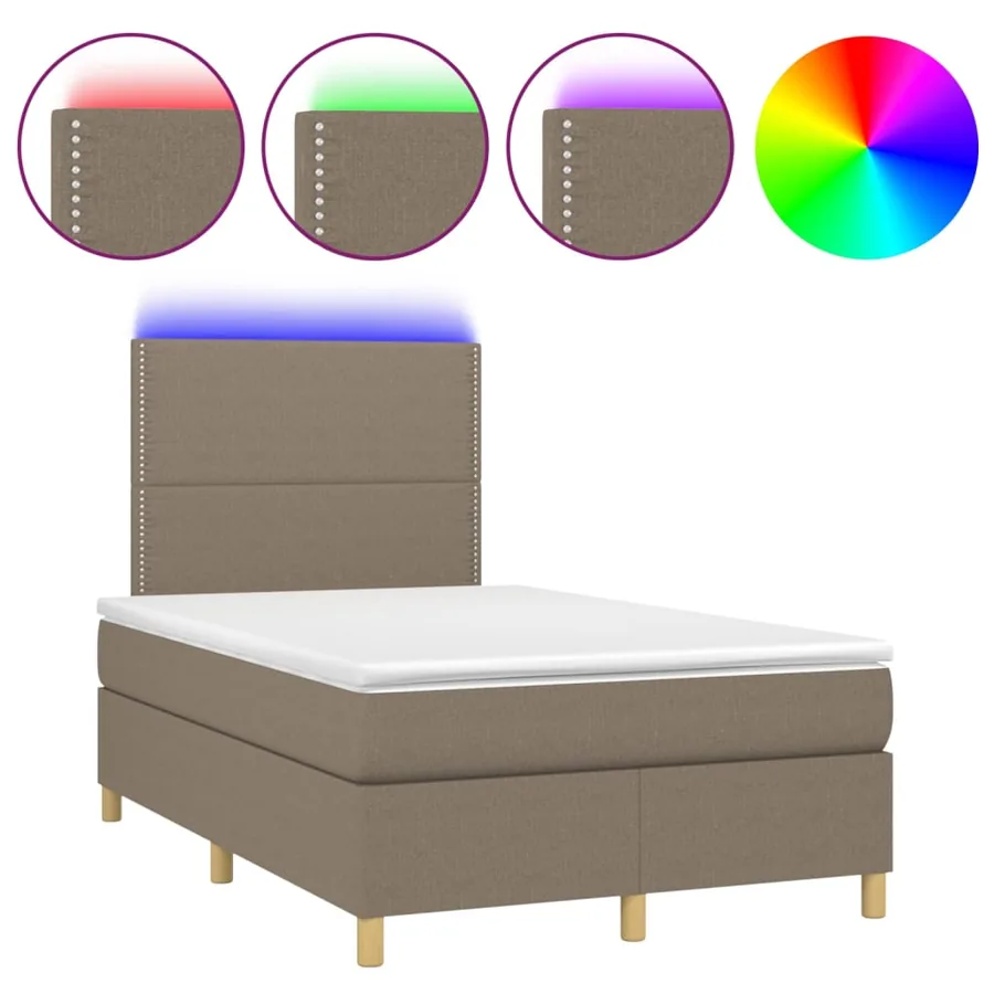 Sommier à lattes de lit et matelas et LED Taupe 120x200cm Tissu - 2