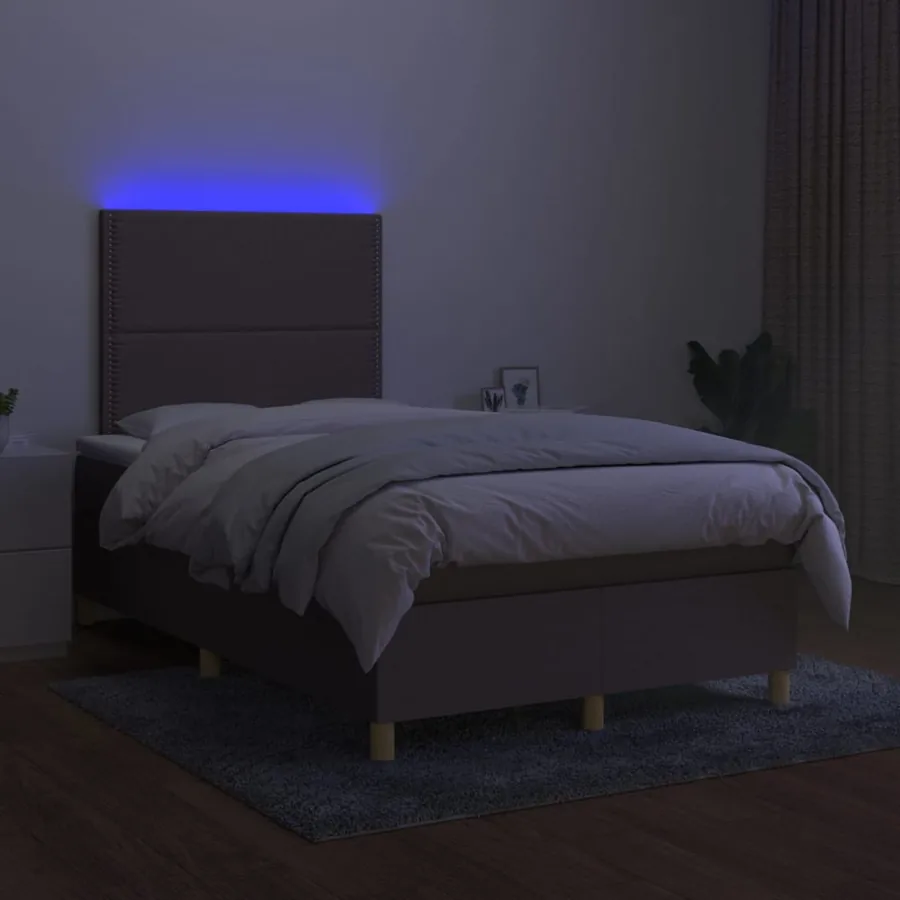 Sommier à lattes de lit et matelas et LED Taupe 120x200cm Tissu - 4