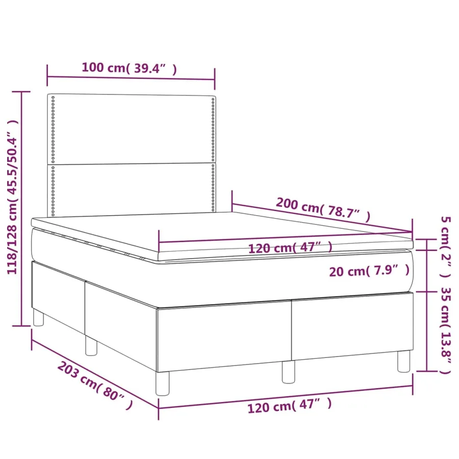 Sommier à lattes de lit et matelas et LED Taupe 120x200cm Tissu - 8