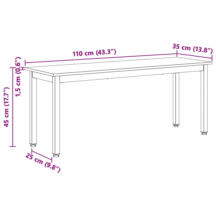 banc Blanc 110 x 35 x 45 cm Bois de pin massif - 10