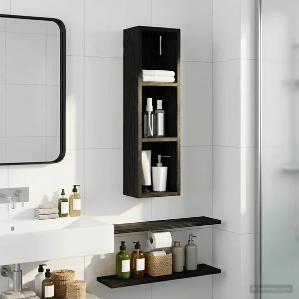 Armoire murale de salle de bain Chêne Noir 20 x 14 x 70 cm