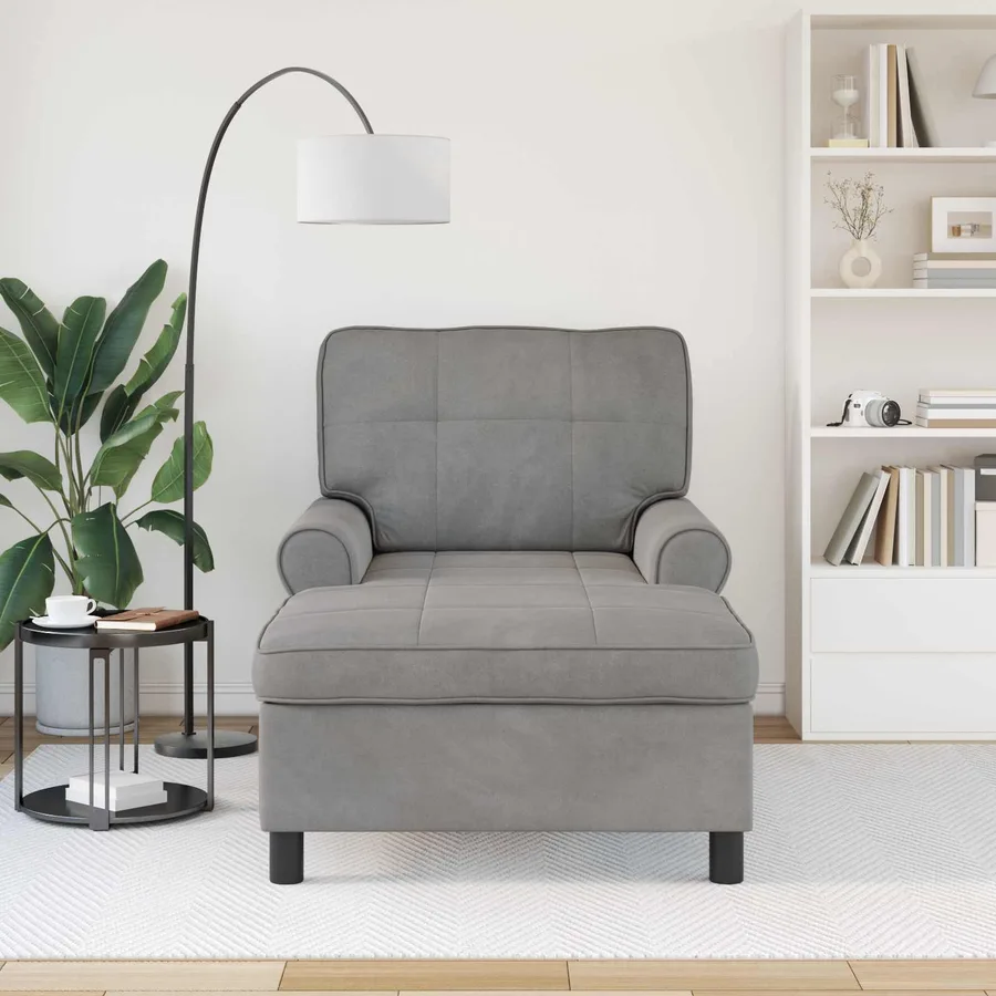Chaise longue avec coussin Gris clair 91 x 157 x 91 cm Velours - 3
