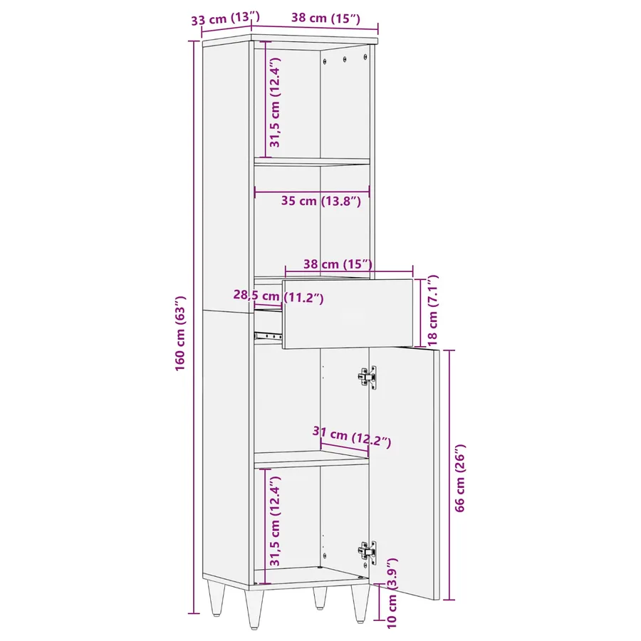 Cabinet de salle de bain Multicolore 38 x 33,5 x 160 cm - 12