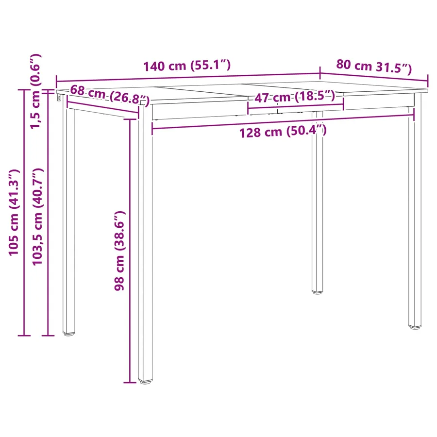 Table de bar Naturel 140 x 80 x 105 cm Bois de pin massif - 11