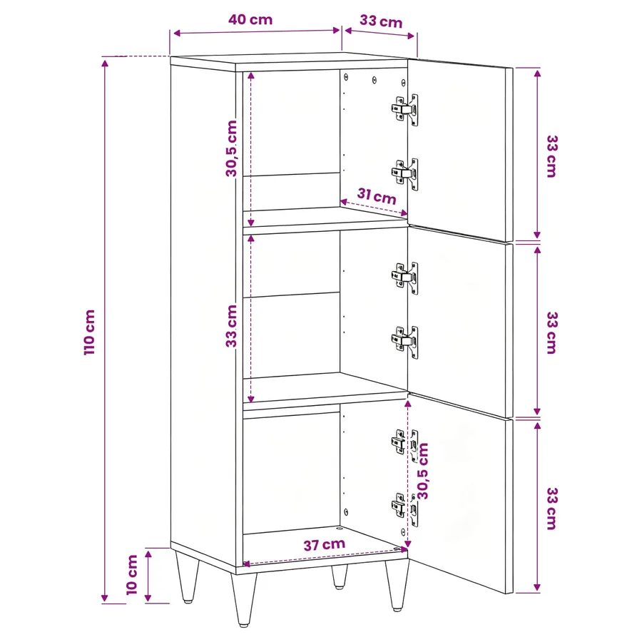 Armoires de rangement avec porte Multicolore 40 x 33,5 x 110 cm - 12