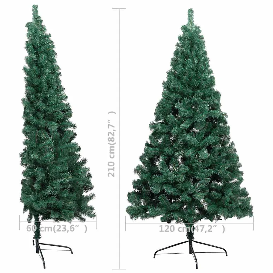 Demi-arbre de Noël artificiel pré-éclairé et boules vert 210 cm - 10