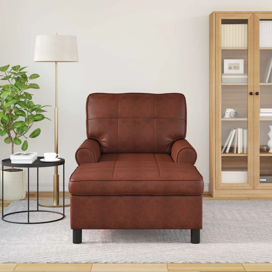 Chaise longue Brun Brillant 91 x 157 x 91 cm Simili cuir - 3