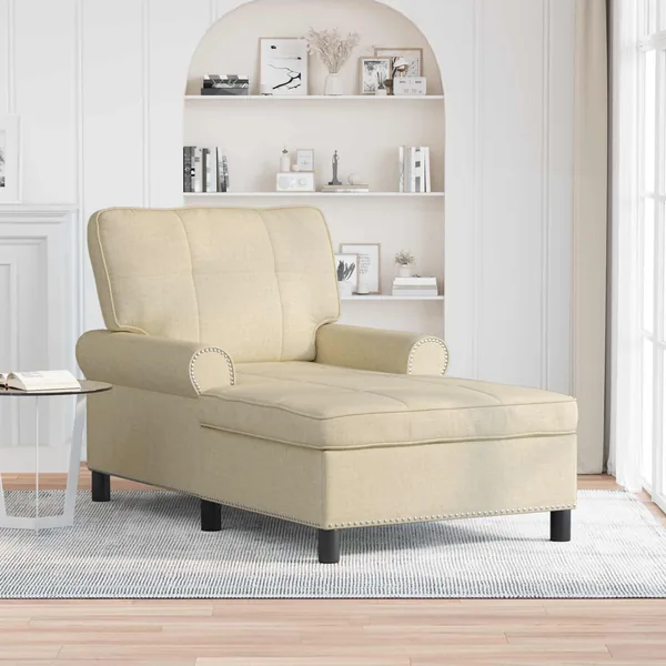 Chaise longue avec coussin Crème 91 x 157 x 91 cm tissu