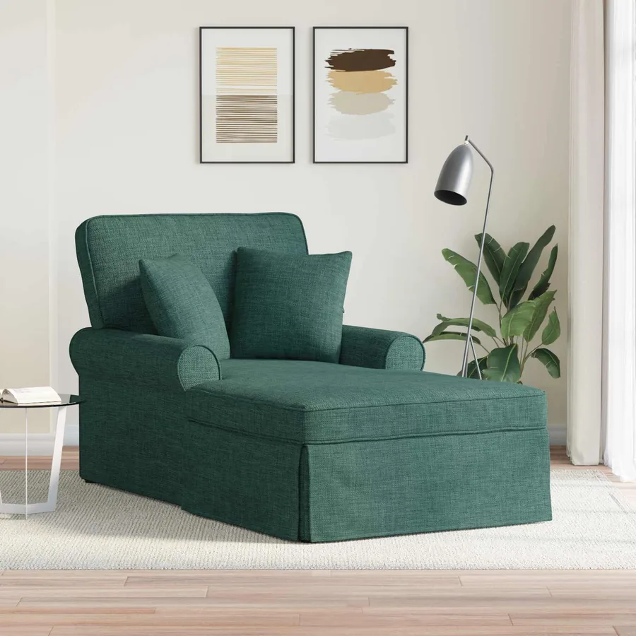Chaise lounge avec jupe avec coussin 3 pcs Vert foncé tissu