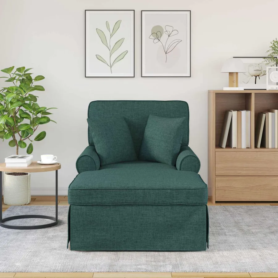 Chaise lounge avec jupe avec coussin 3 pcs Vert foncé tissu - 3