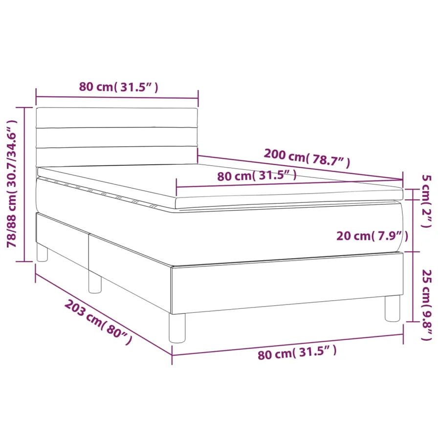 Sommier à lattes de lit avec matelas Gris clair 80x200 cm Tissu - 7