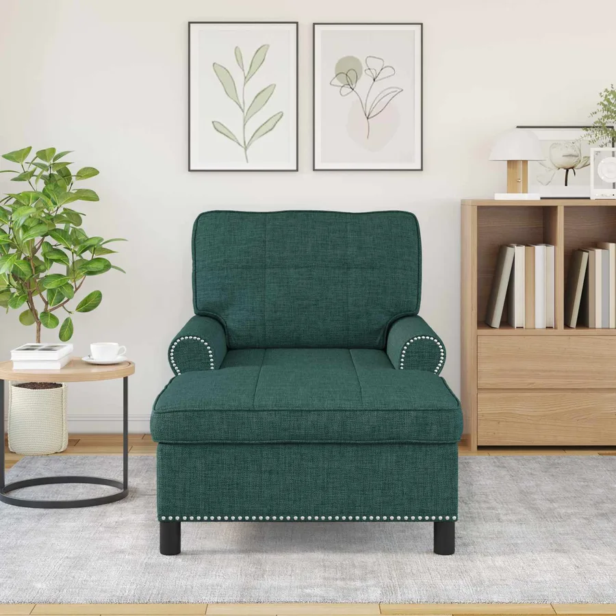 Chaise longue avec coussin Vert foncé 91 x 157 x 91 cm tissu - 3