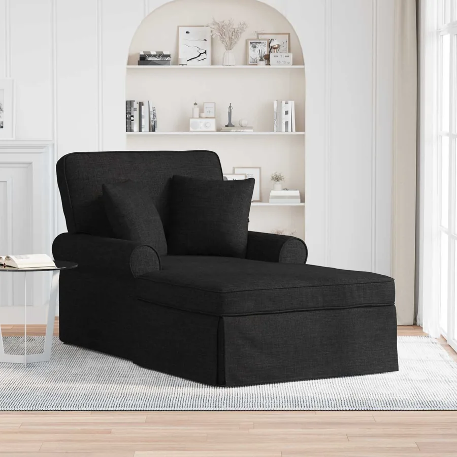 Chaise lounge avec jupe avec coussin 3 pcs Noir tissu